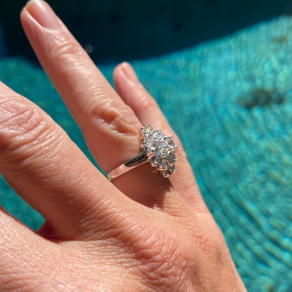 Sterling Silver Diamond cluster engagement ring (lab simulated) - Picture 7 of 8